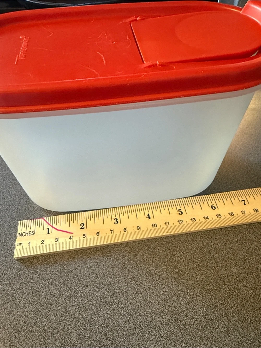 Tupperware Red Lid White Food Storage Container with Flip Spout vintage